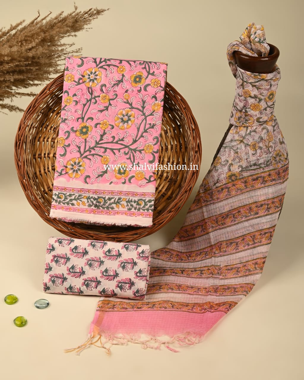 Shop unstitched Block print cotton suits (3CKD301)