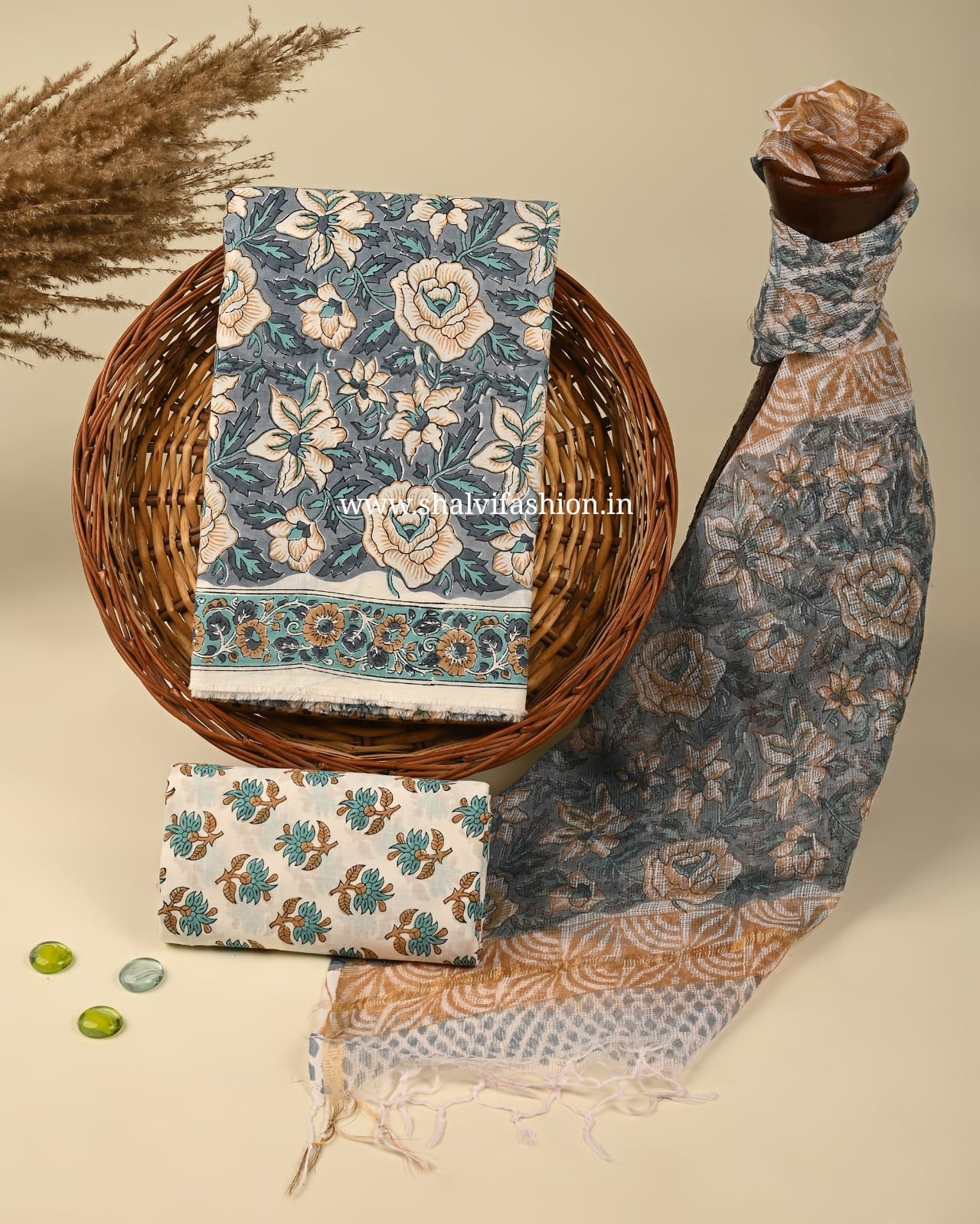 Shop block printed cotton suits online shopping (3CKD309)