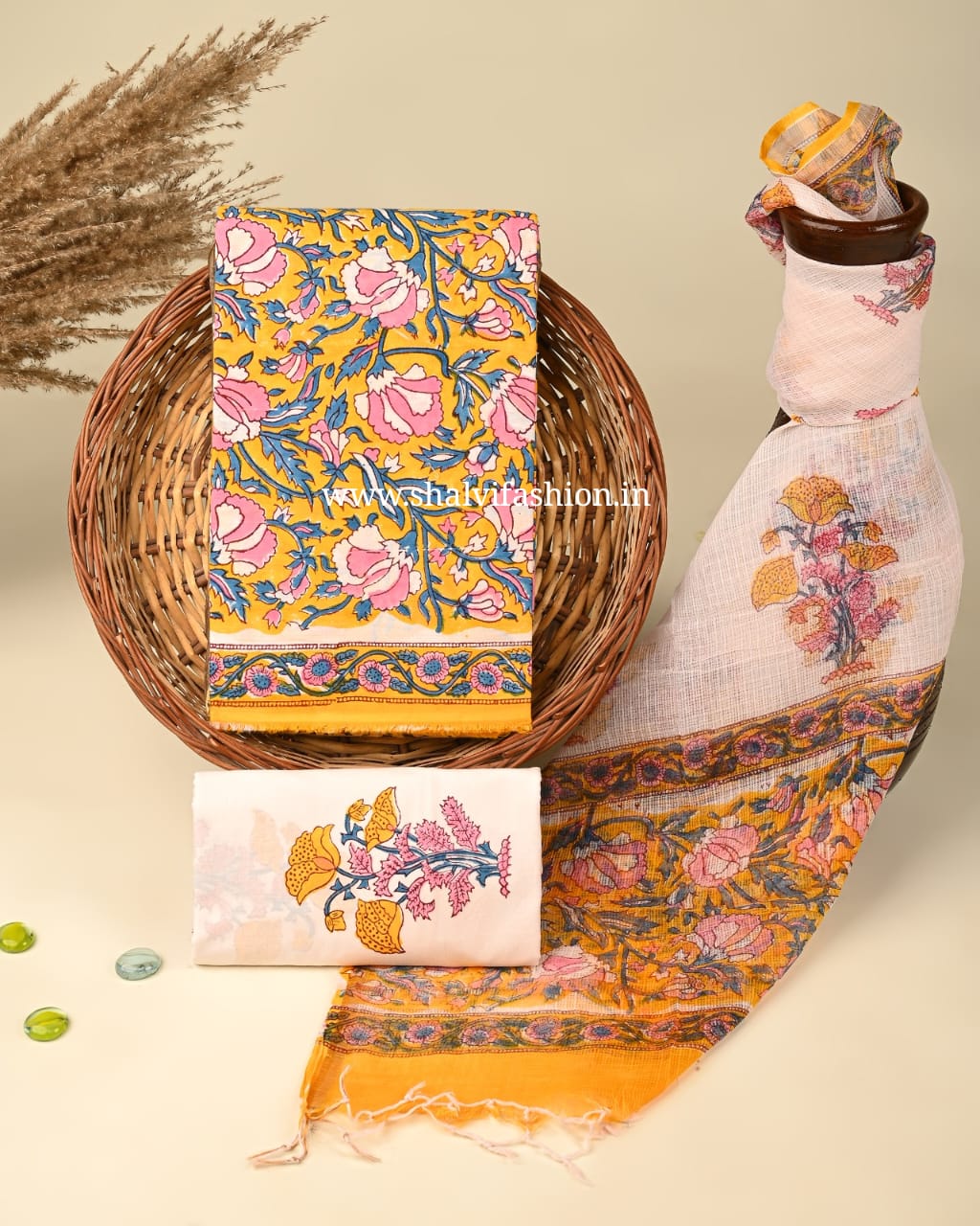 Shop jaipuri print cotton suits with kota dupatta (3CKD351)