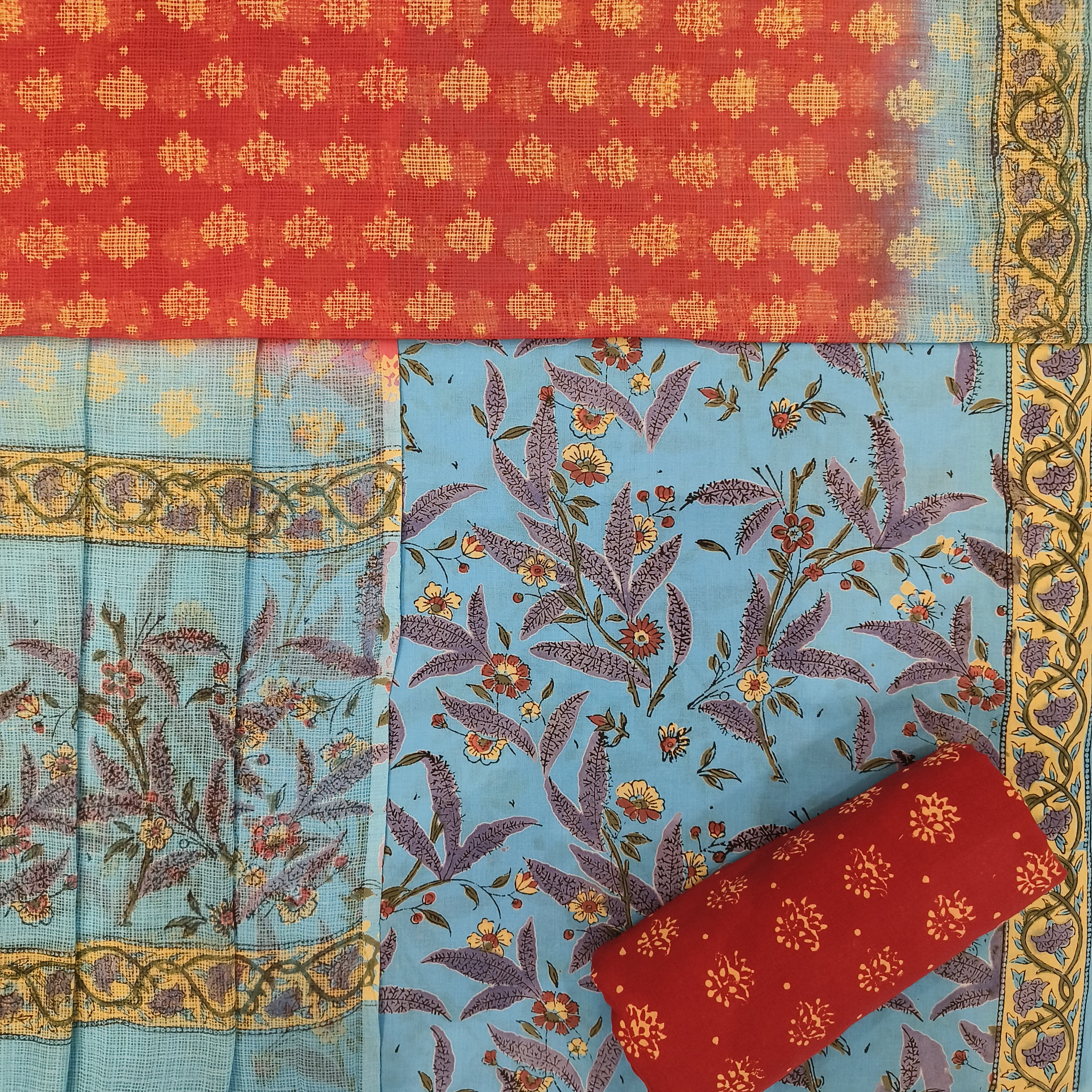 Shop hand block print cotton suit with kota dupatta (3CKD657)