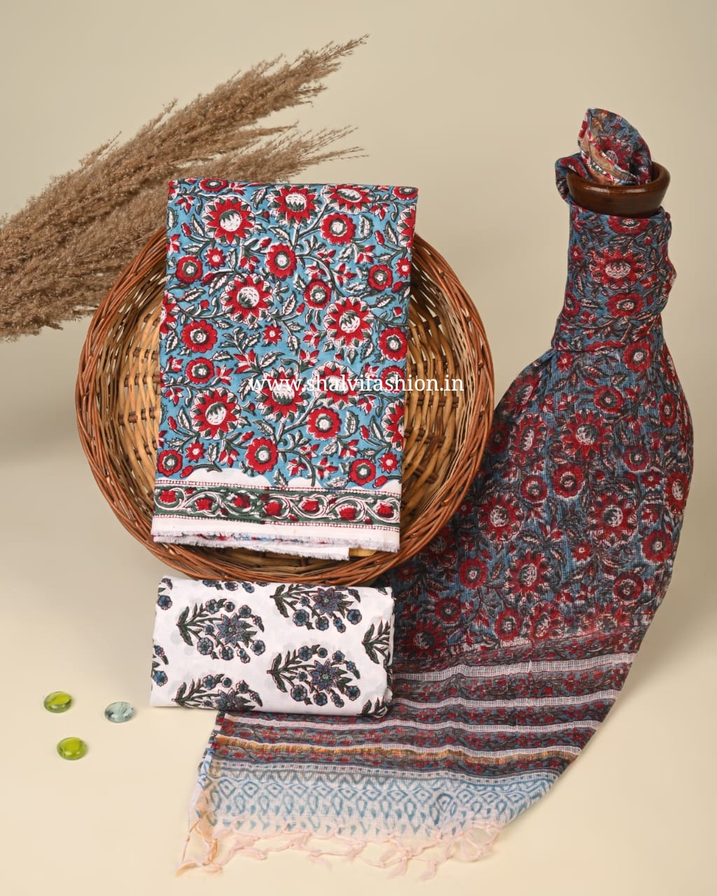 Shop jaipuri print cotton suits with kota dupatta online (3CKD737)