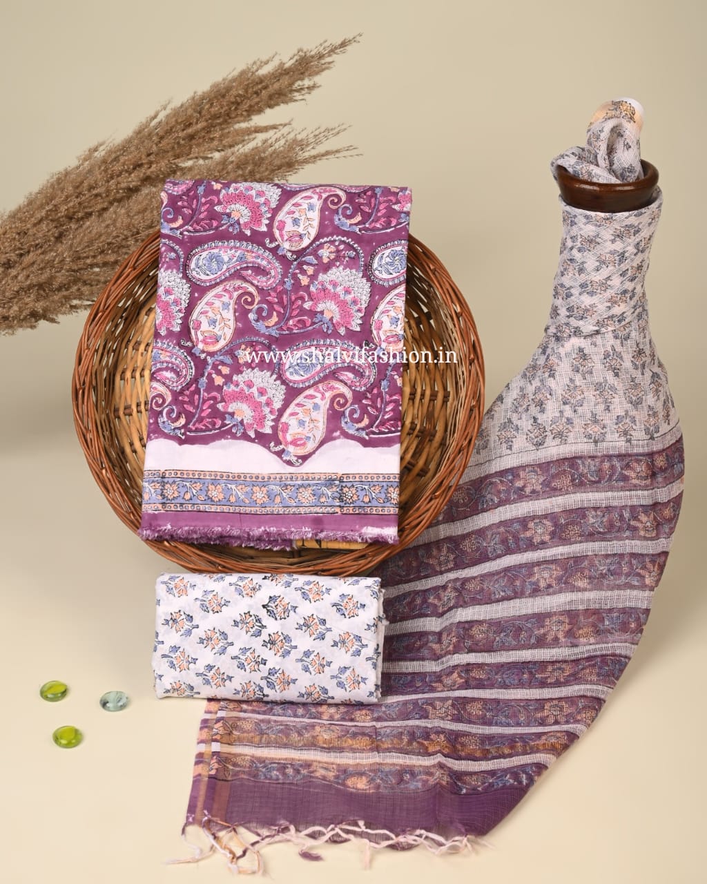 Shop sanganeri printed cotton suits with kota doria dupatta (3CKD738)