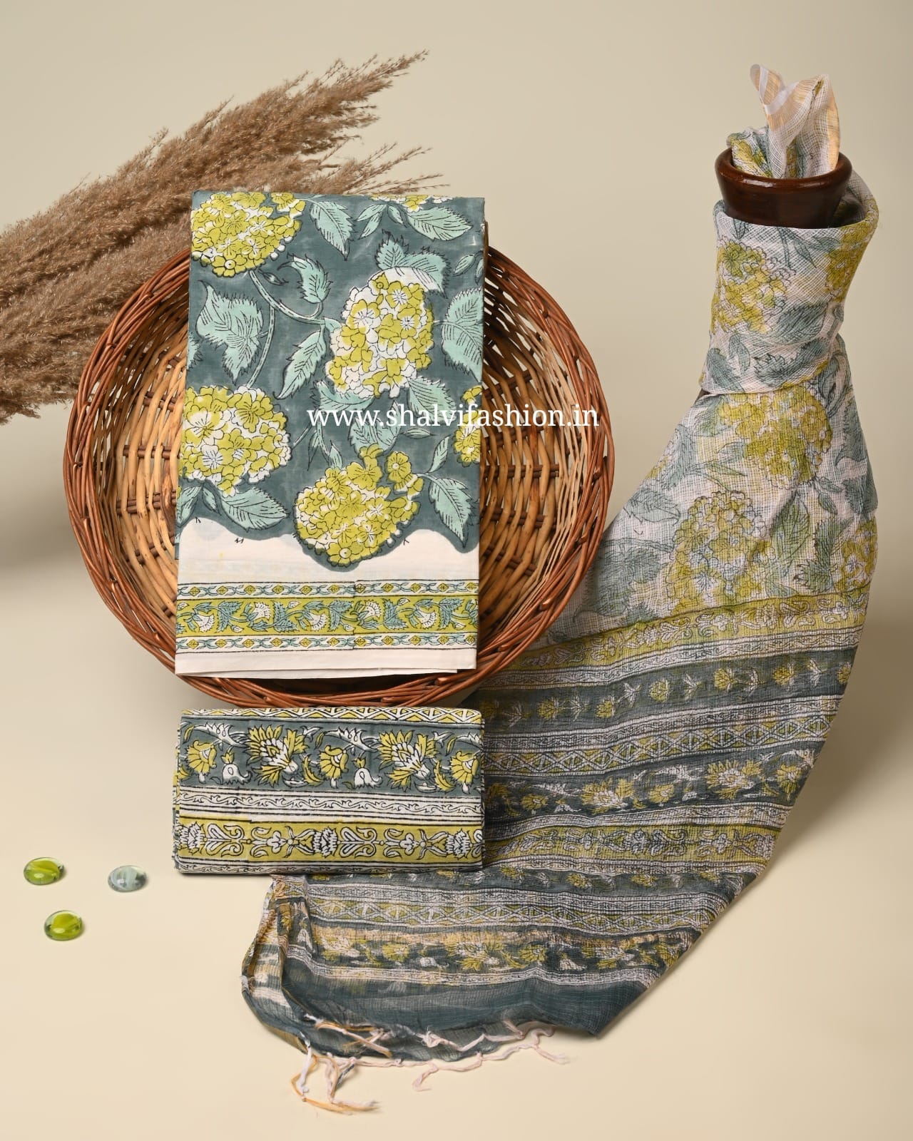 Shop jaipuri printed cotton suits with kota dupatta online (3CKD742)