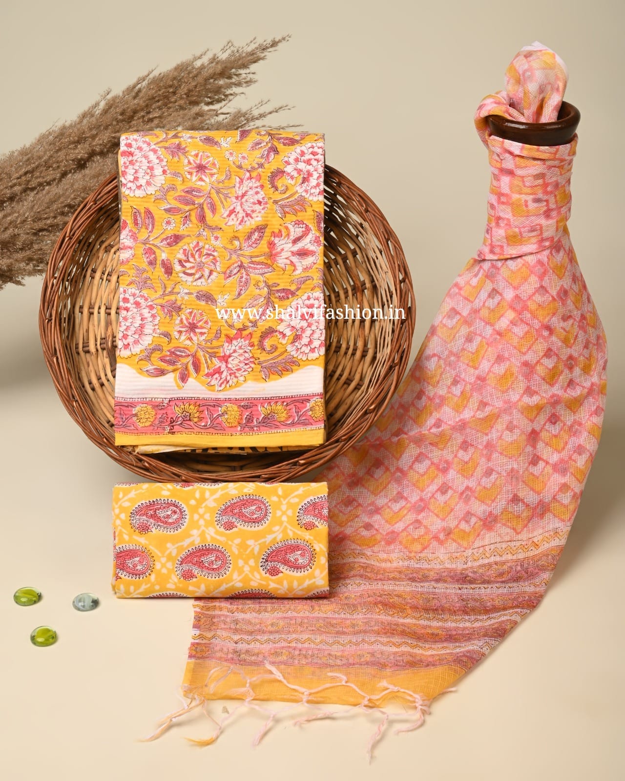 Shop hand block printed cotton suits with kota dupatta in jaipur (3CKD743)