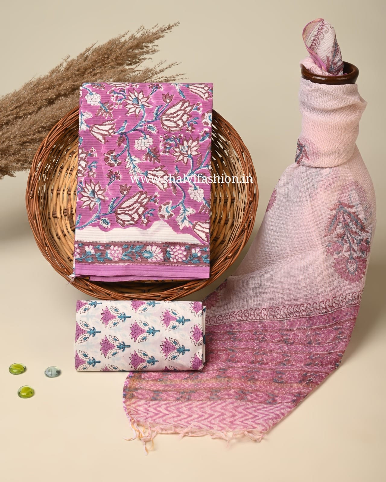 Shop jaipuri print cotton suits with kota dupatta (3CKD749)