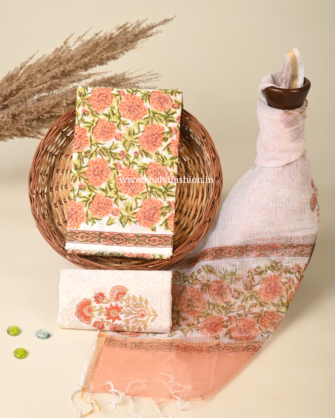 Shop unstitched hand block print cotton suits online (3CKD759)