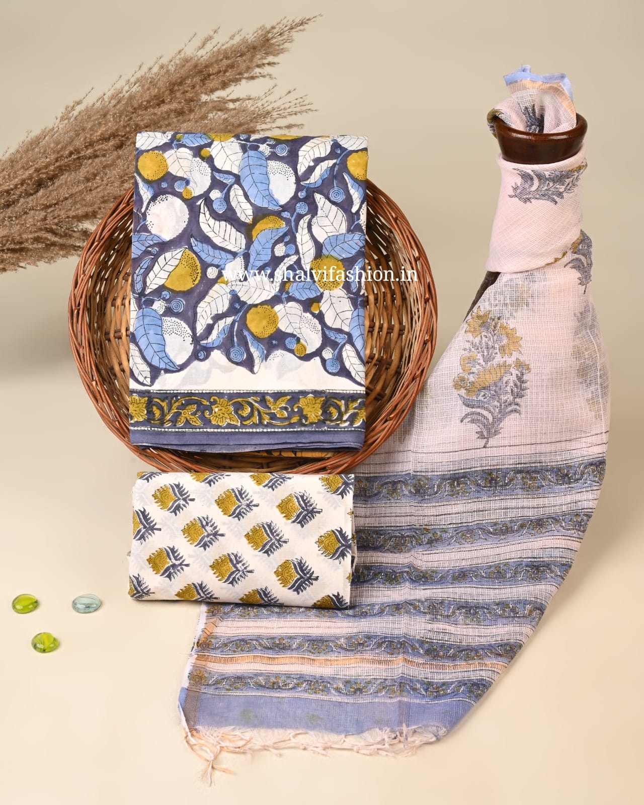 Shop block printed cotton suits with kota dupatta in jaipur (3CKD821)