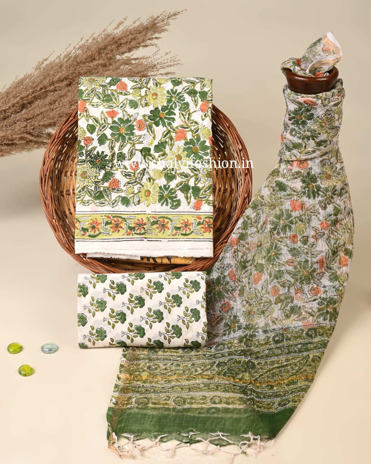 Shop block printed cotton suits with kota dupatta in jaipur (3CKD822)