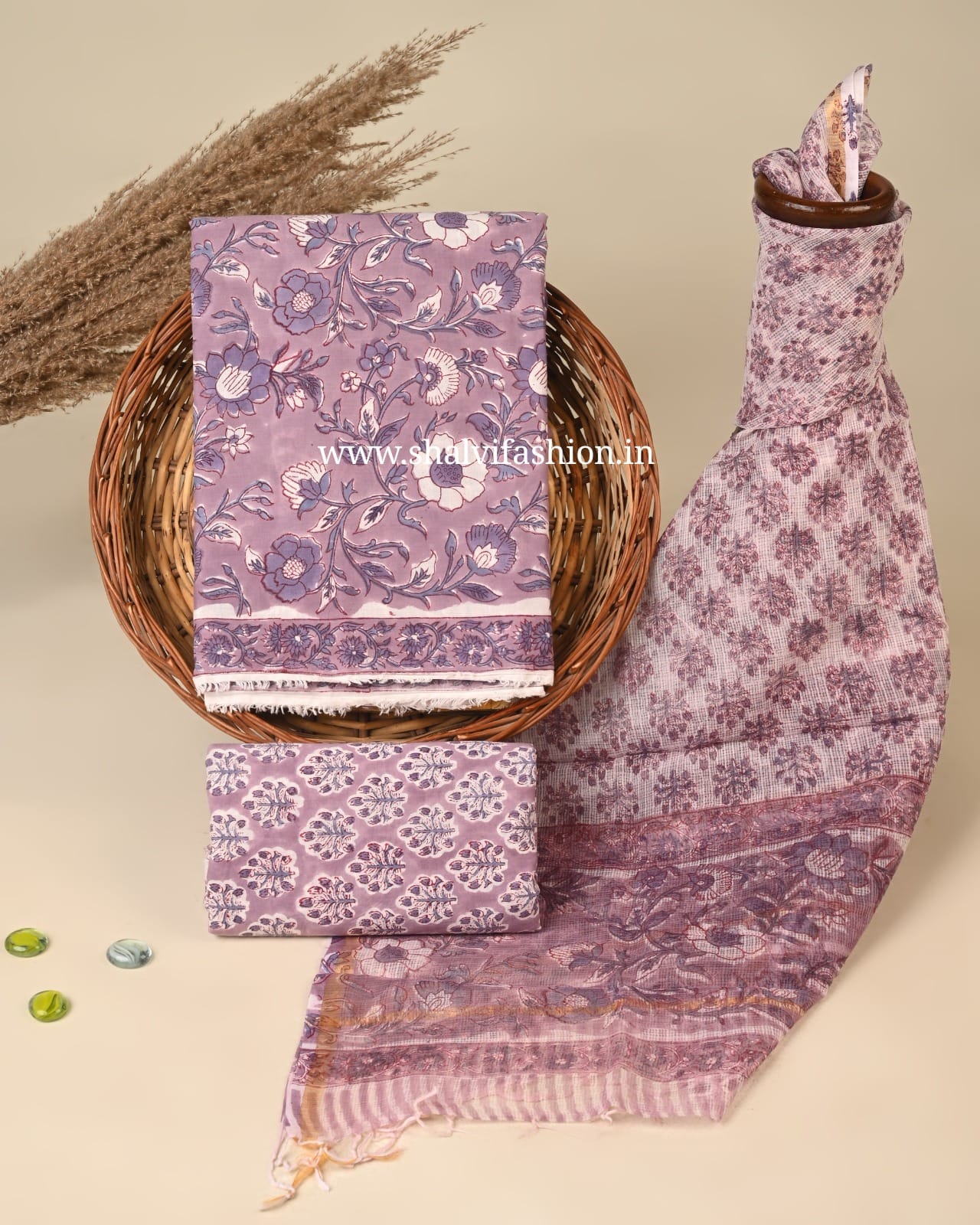 Shop block printed cotton suits with kota dupatta in jaipur (3CKD861)