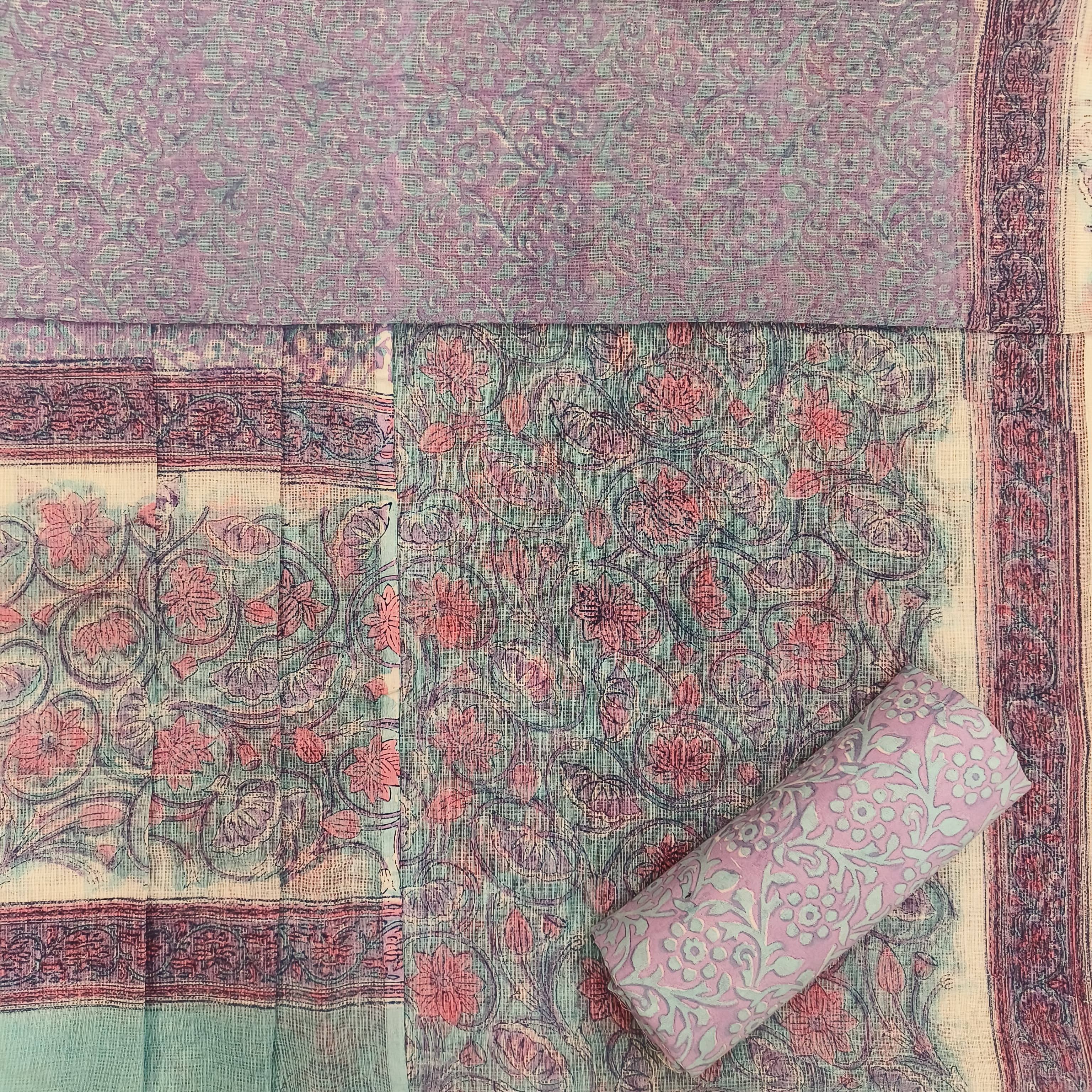 Shop Unstitched Bagru Print Premium Kota Doria Suits online (3KD10)