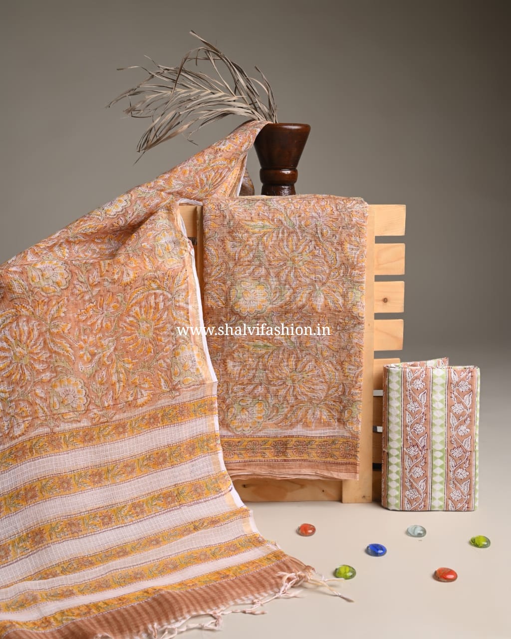 Shop unstitched block print kota doria suits in jaipur (3KD272)