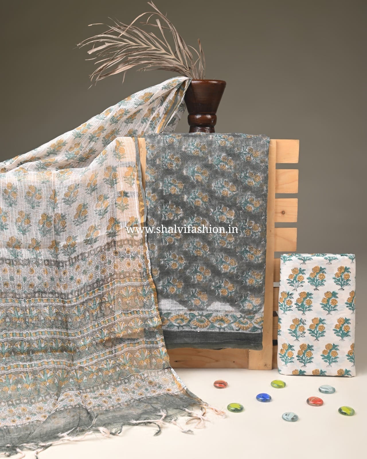 Shop unstitched hand block print kota doria suits (3KD333)