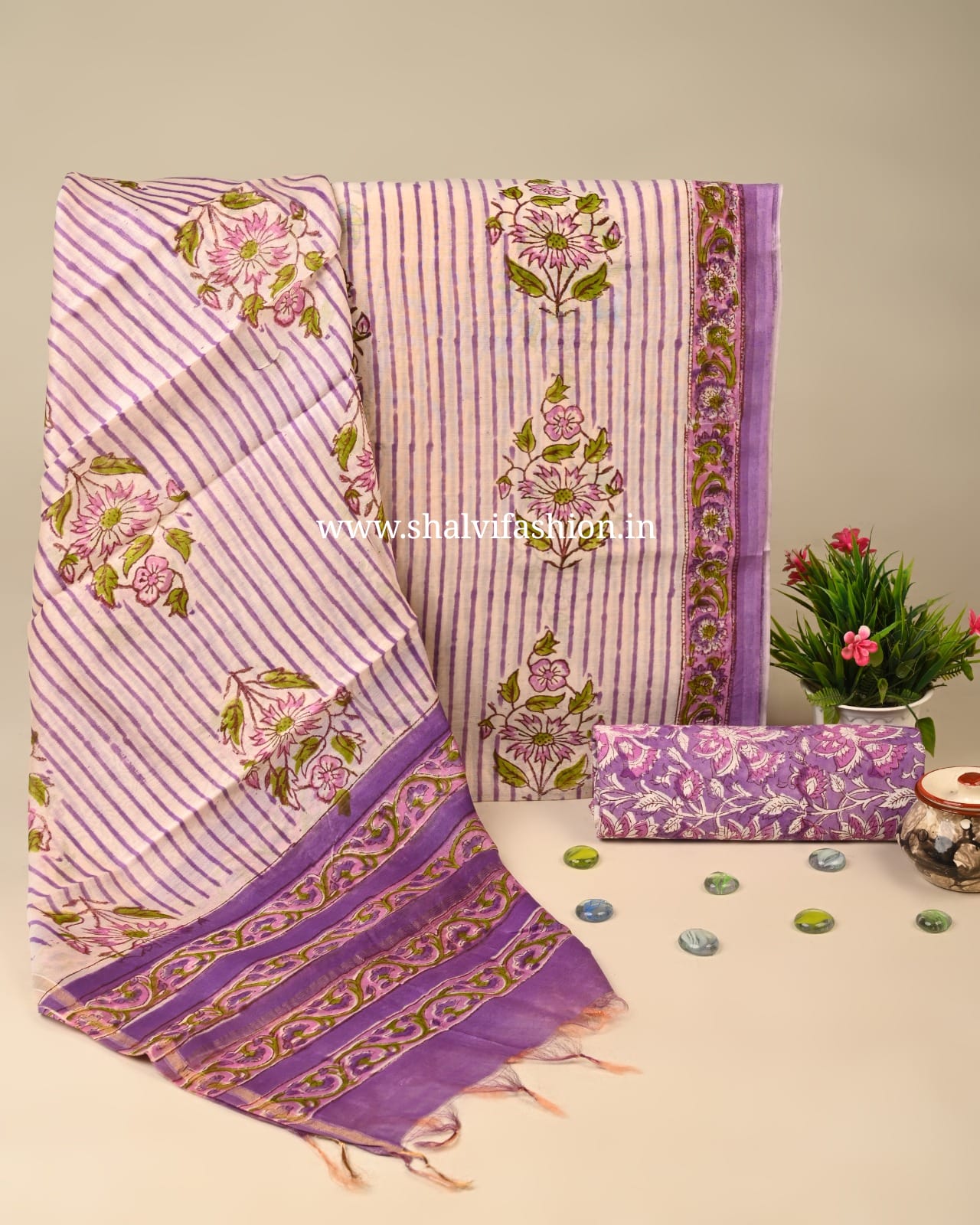 Shop hand block printed chanderi silk suits in jaipur (CHA172)