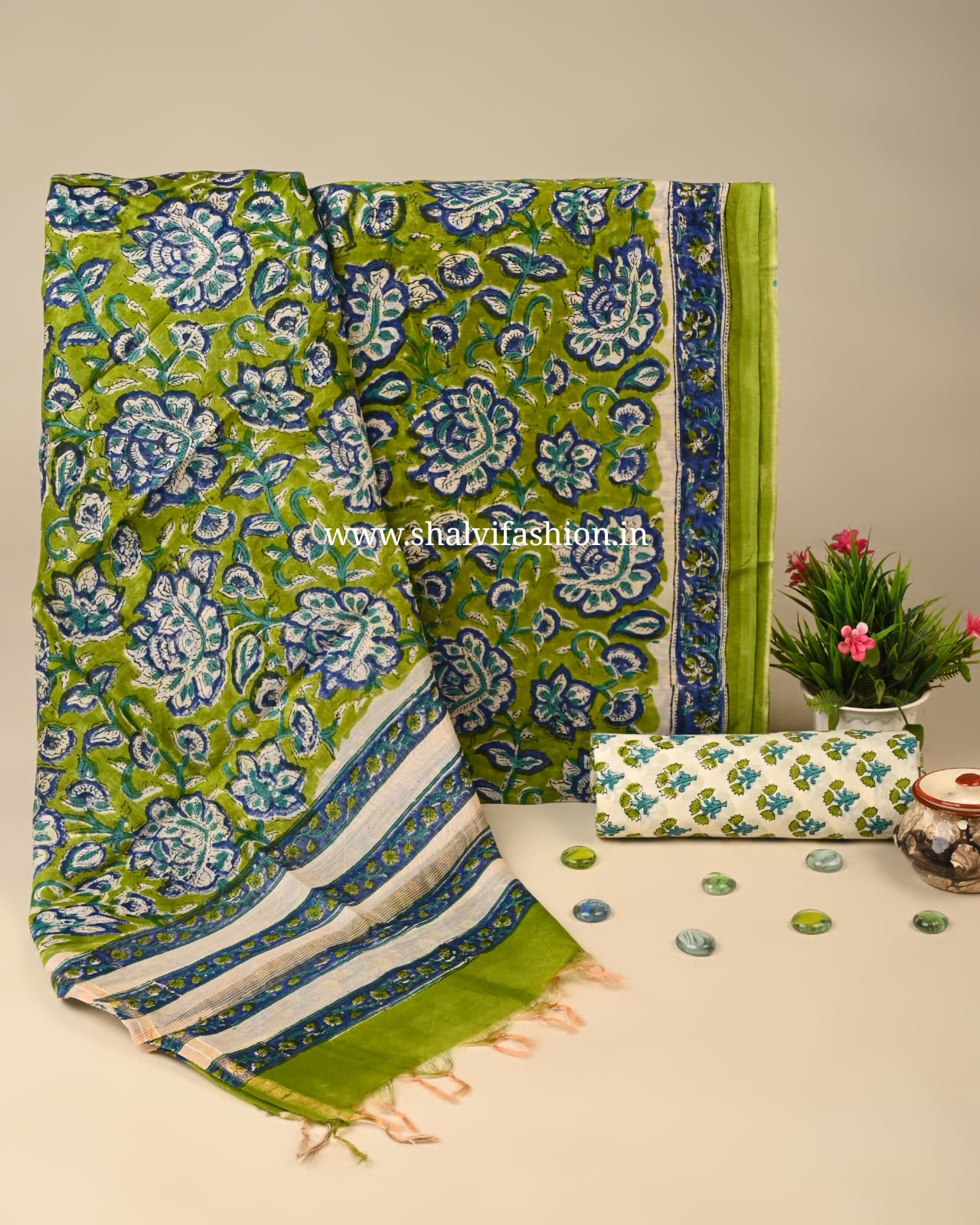 Shop block printed chanderi silk suits online shopping (CHA173)
