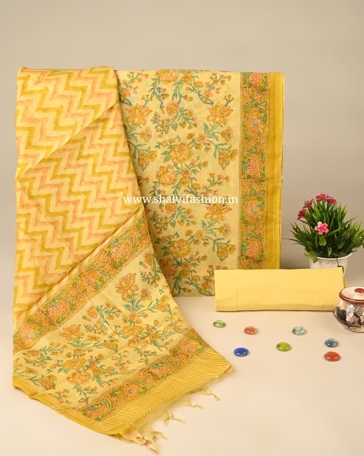 Shop unstitched block print chanderi silk suits (CHA231)