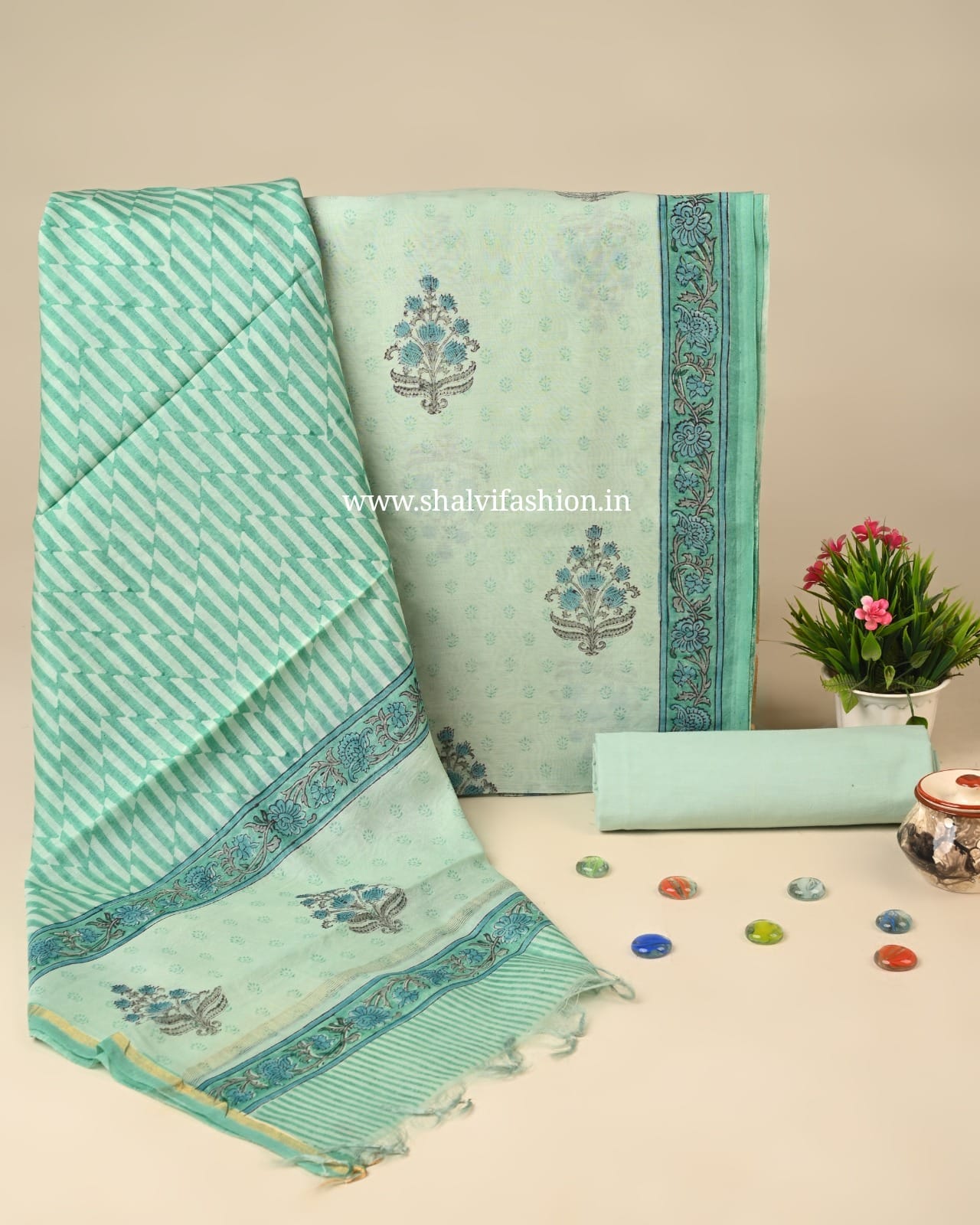 Shop jaipuri print chanderi silk suits online (CHA234)