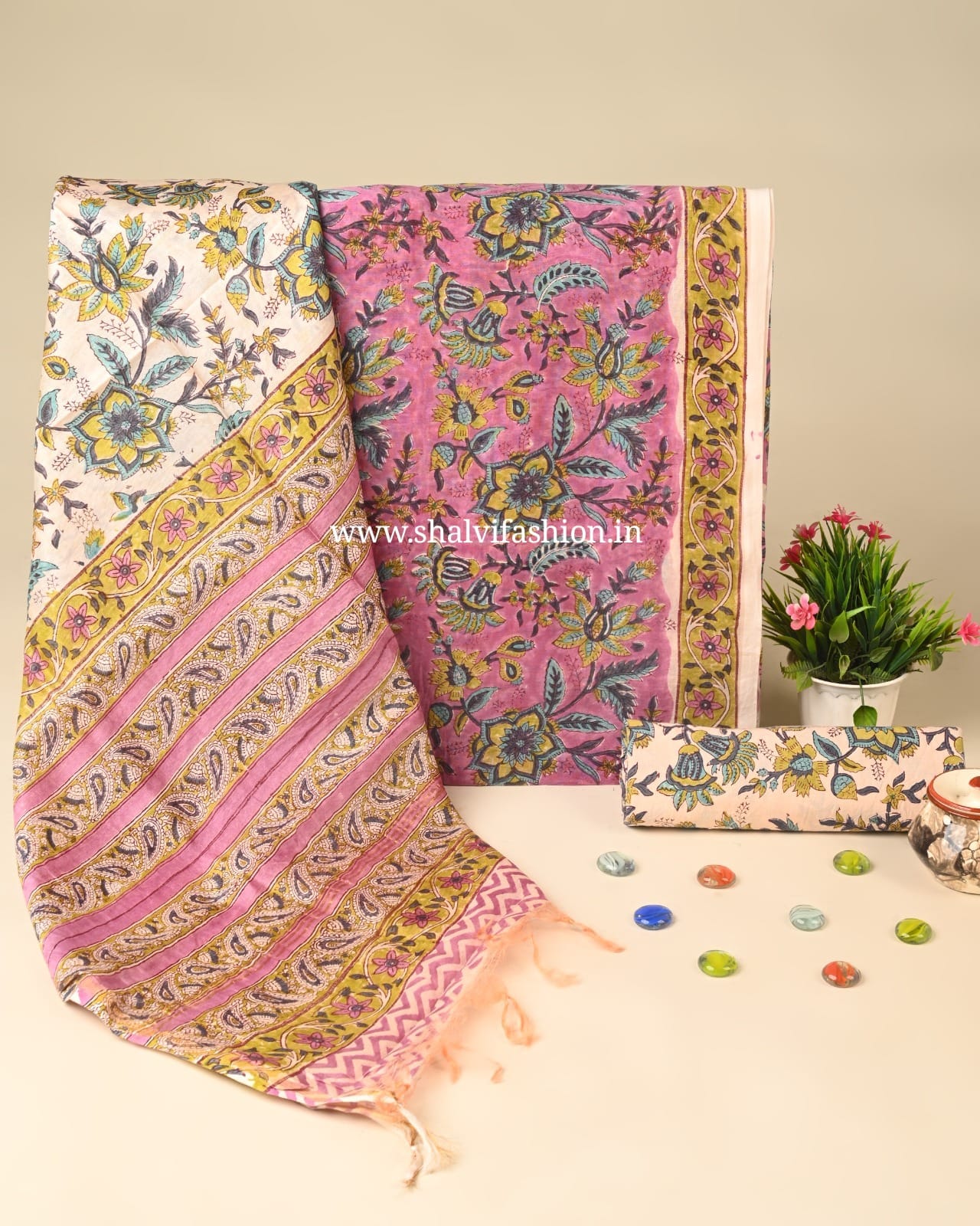 Shop block printed chanderi silk suits online shopping (CHA239)