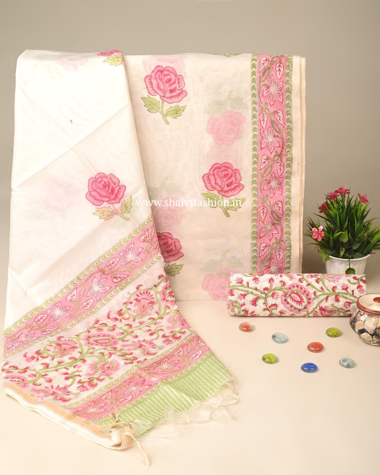 Shop jaipuri print chanderi silk suits online (CHA243)