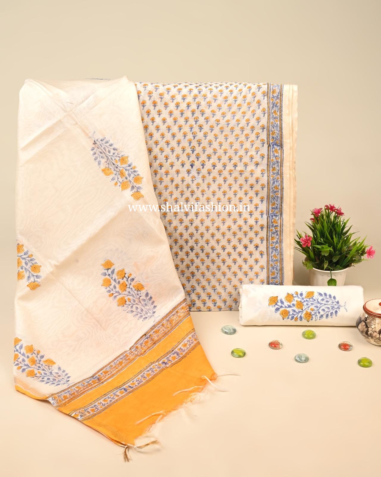 Shop unstitched block print chanderi silk suits in jaipur (CHA58)