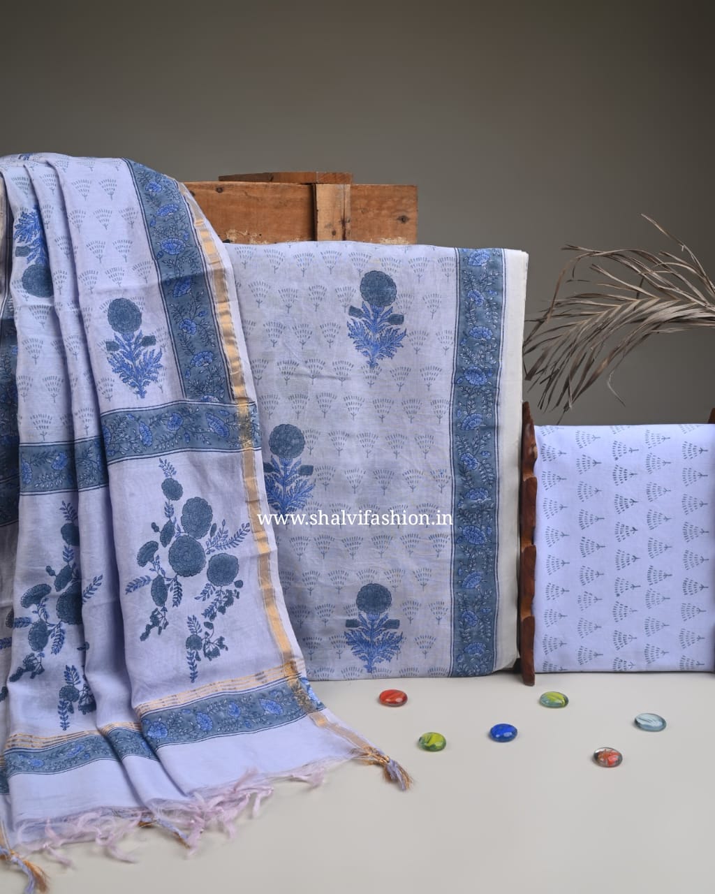 Shop block print chanderi silk suits in jaipur (CHA878)