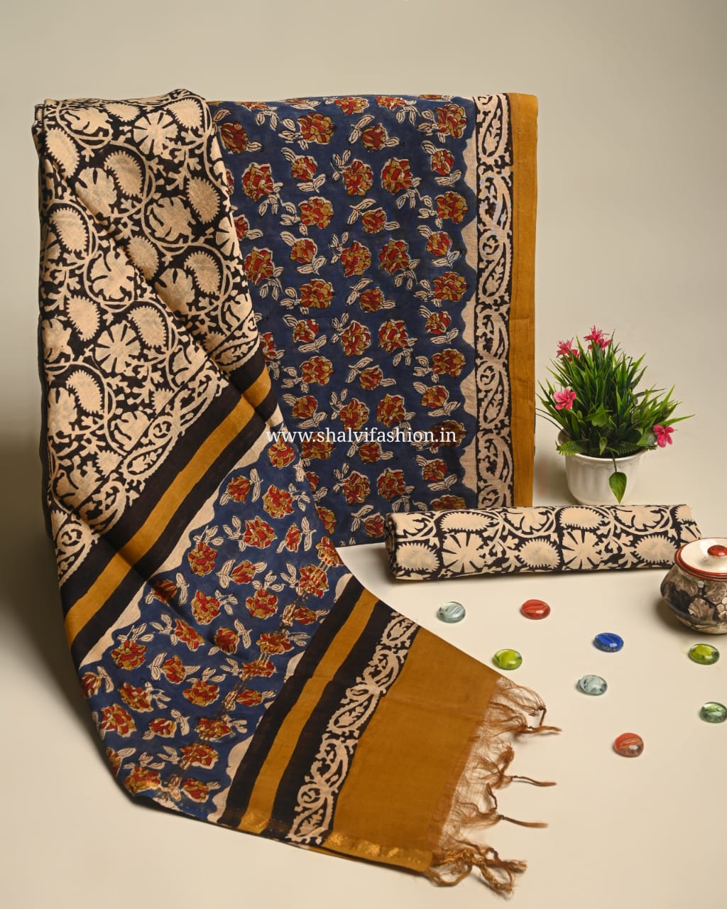 Shop block printed chanderi suits online shopping (CHA898)