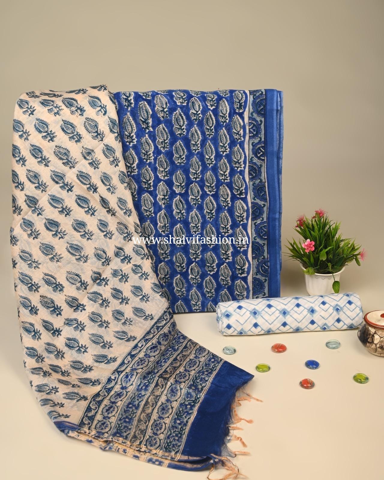 Shop block printed chanderi silk suits online shopping (CHA908)