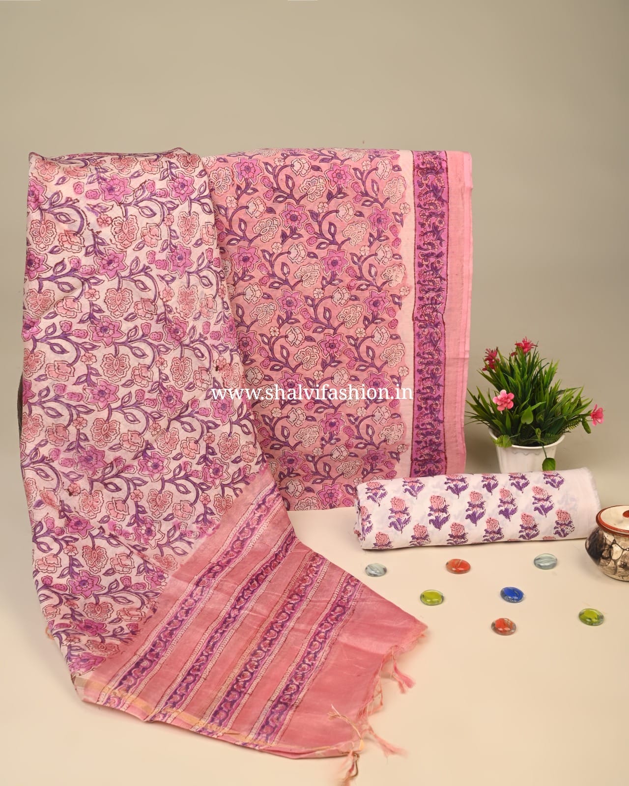 Shop hand block printed chanderi silk suits online (CHA909)