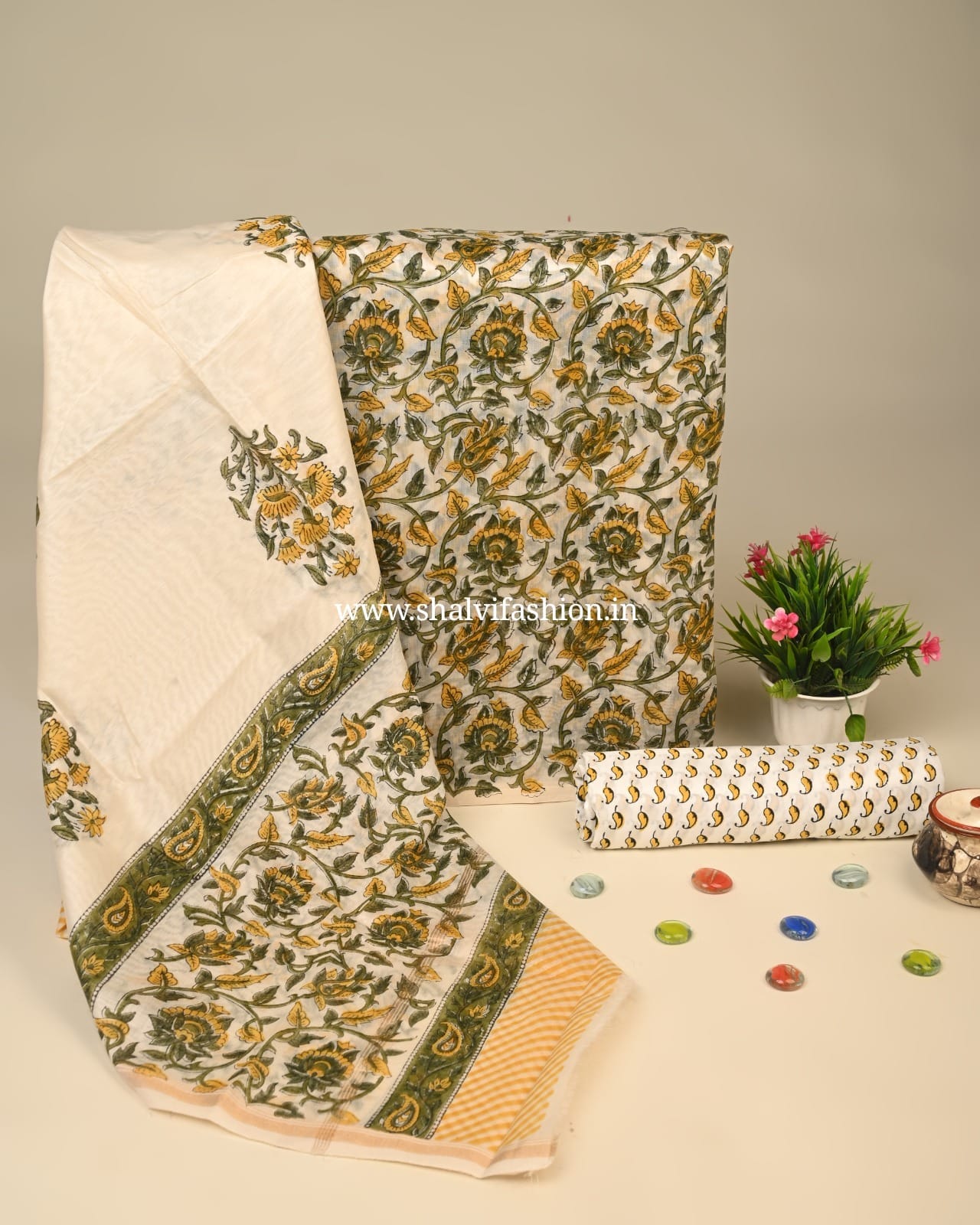 Shop unstitched block print chanderi siklk suits (CHA913)