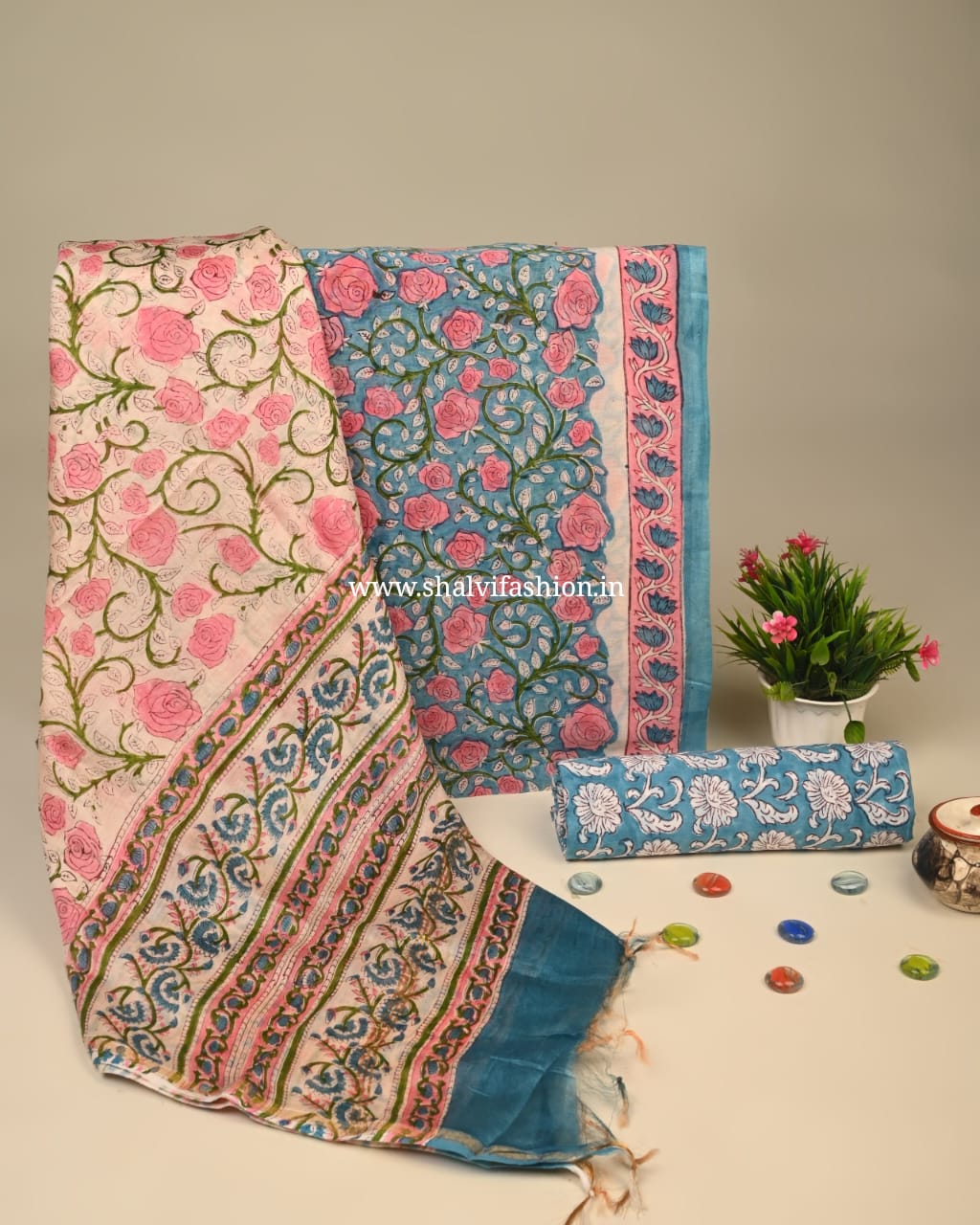 Shop sanganeri printed chanderi silk suits online (CHA919)