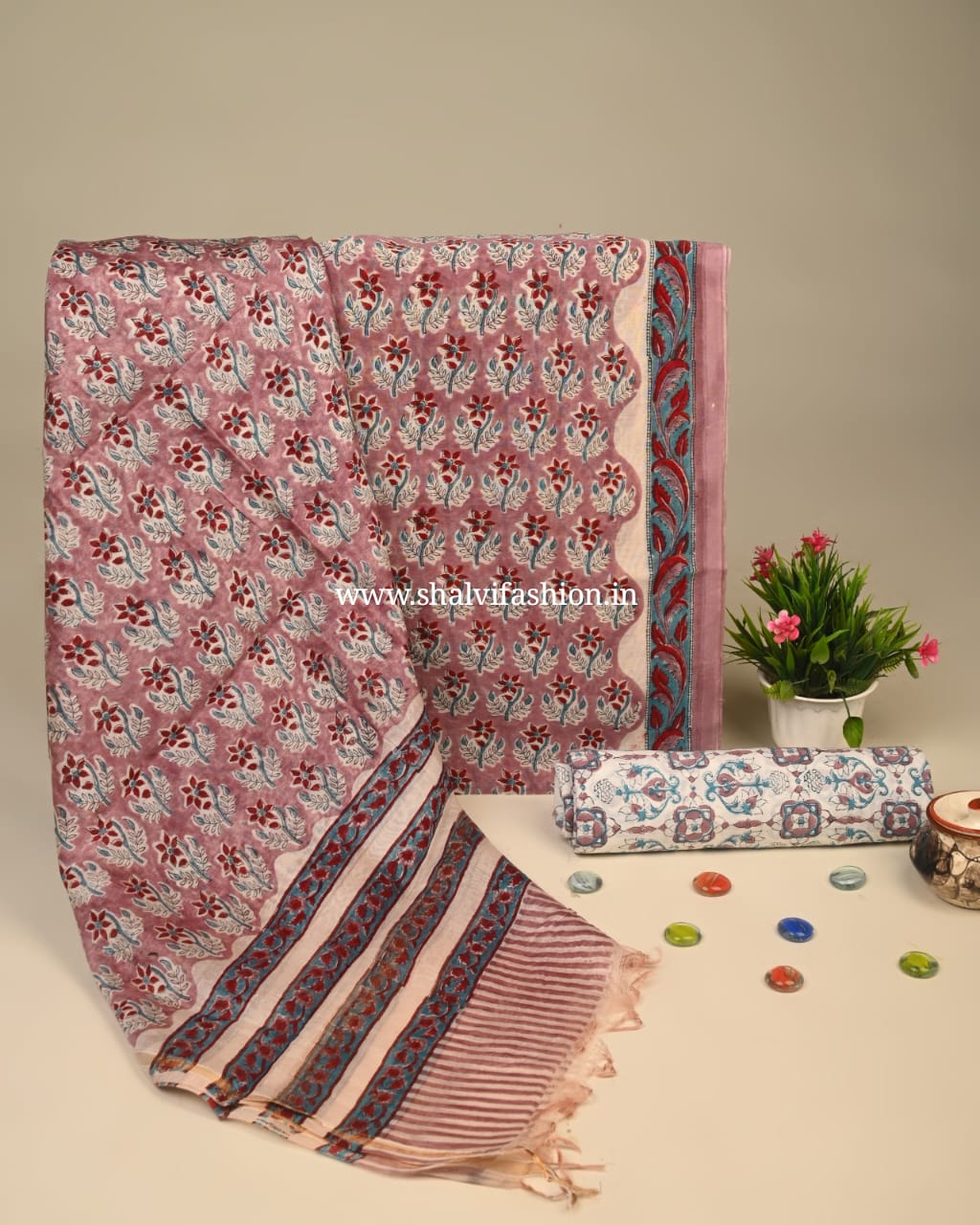 Shop jaipuri printed chanderi silk suits online shopping (CHA920)