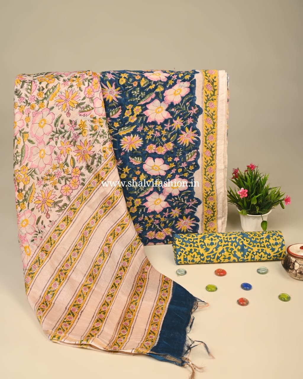 Shop hand block printed chanderi silk suits in jaipur (CHA921)