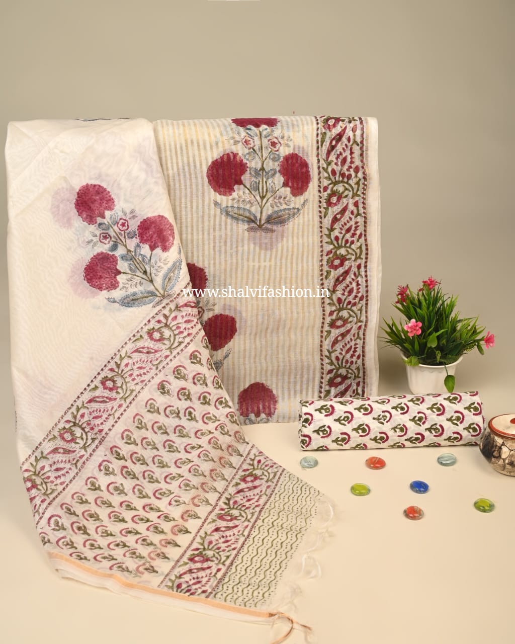 Shop hand block printed chanderi silk suits online (CHA927)