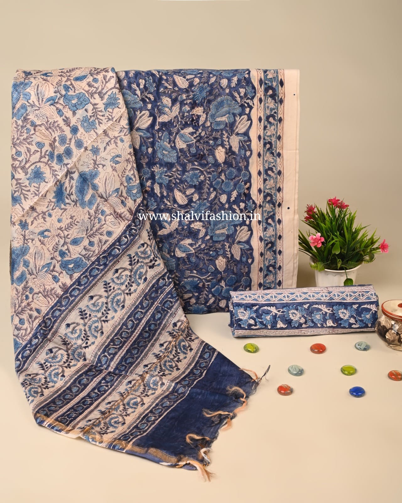 Shop hand block printed chanderi silk suits online shopping (CHA944)