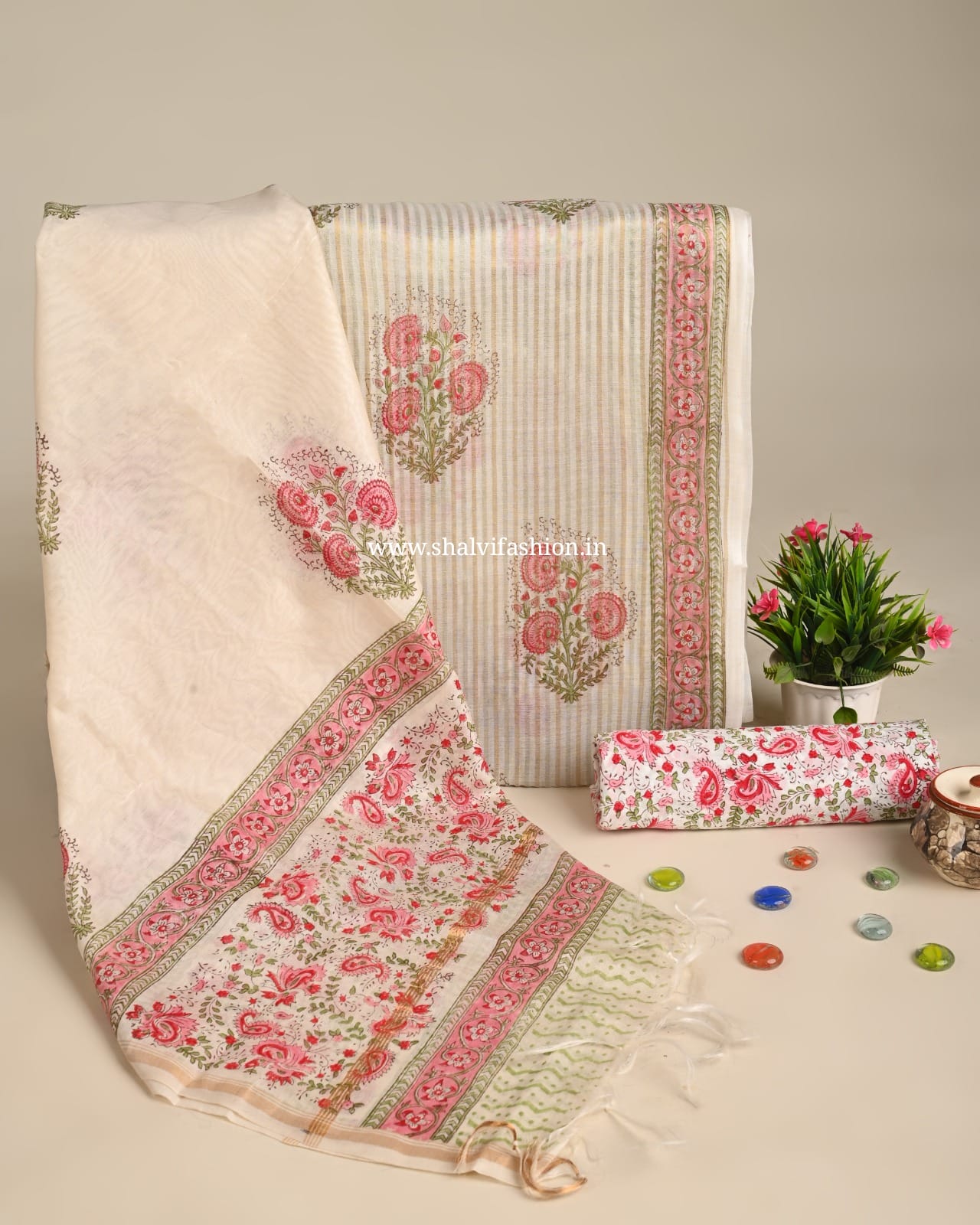 Shop unstitched block print mul chanderi silk suits (CHA954)