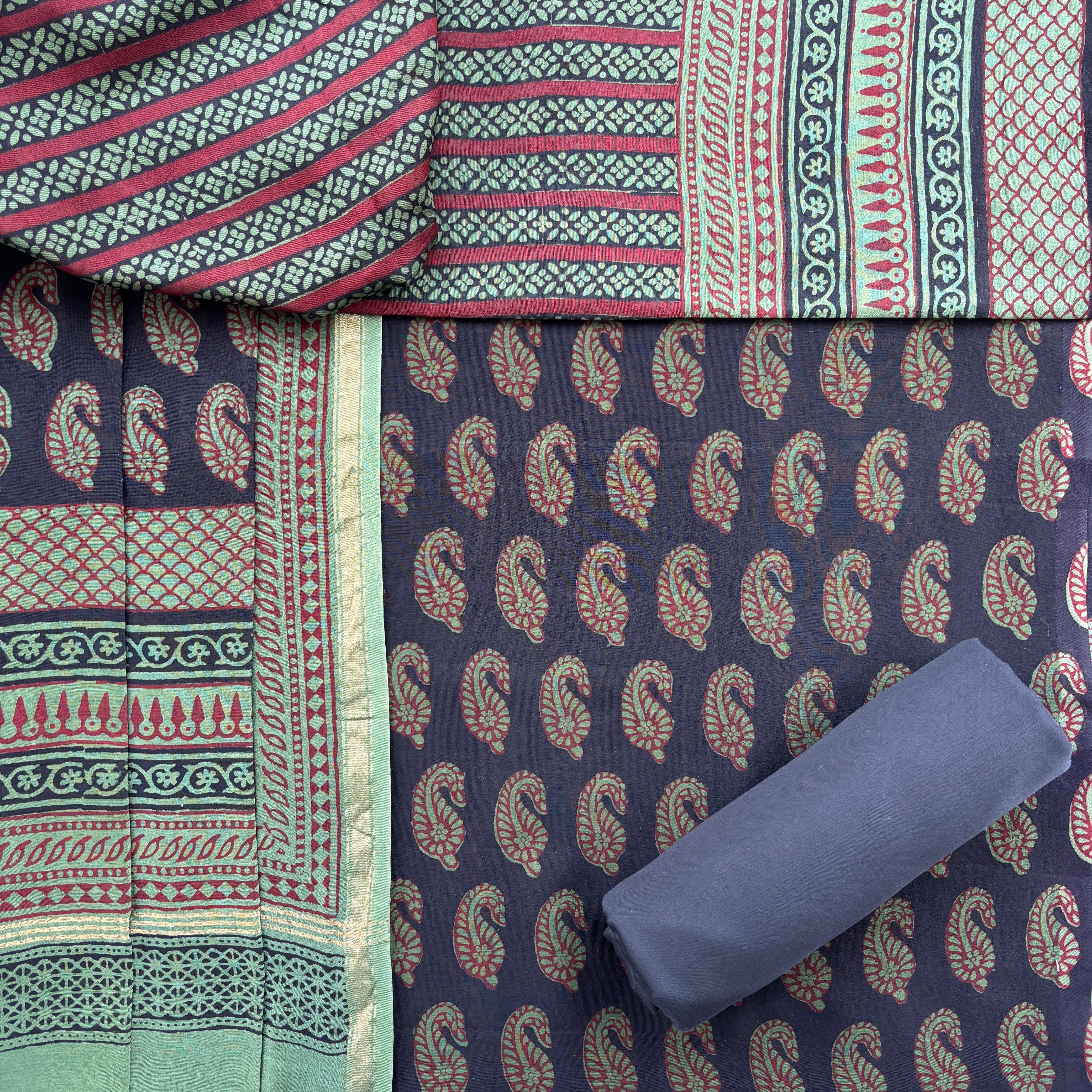 Shop hand block bagh print chanderi silk suits in jaipur (CHA962)