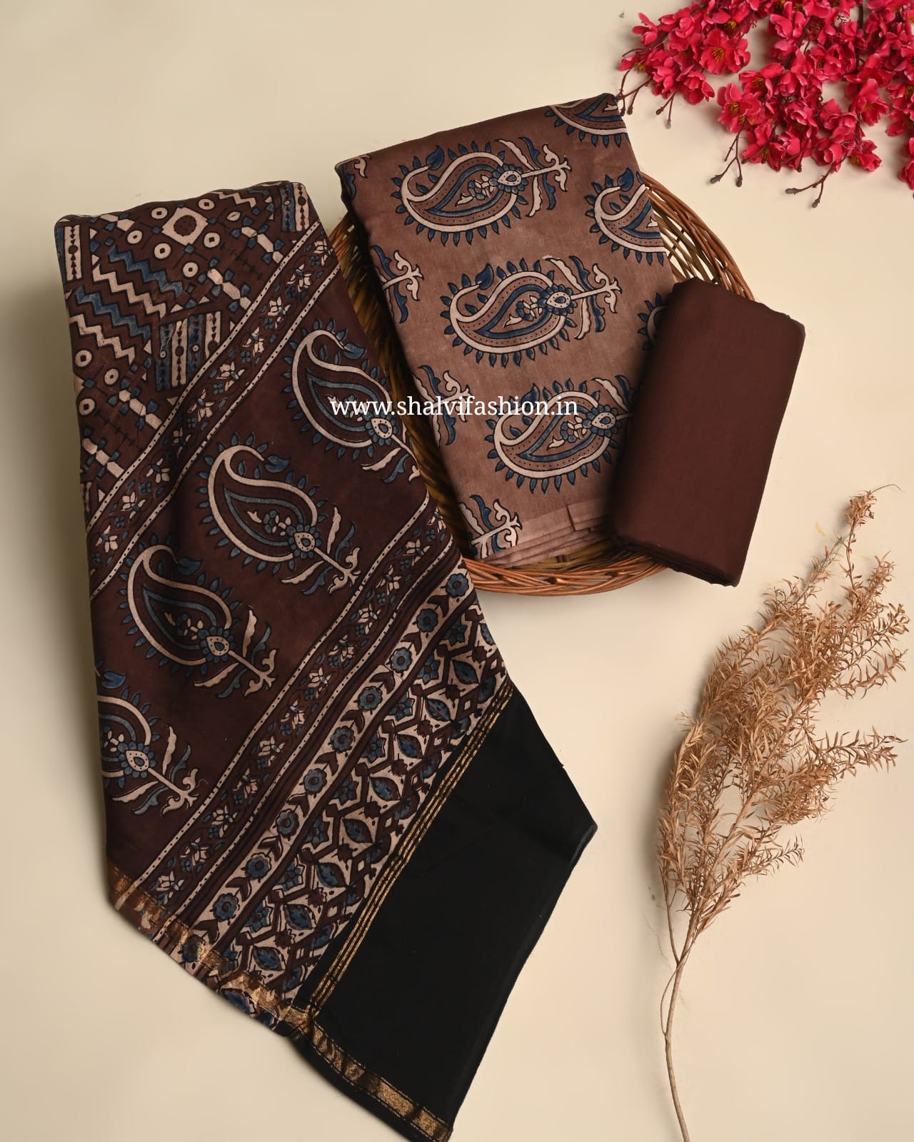 Shop hand block print chanderi silk suits online shopping (CHA986)