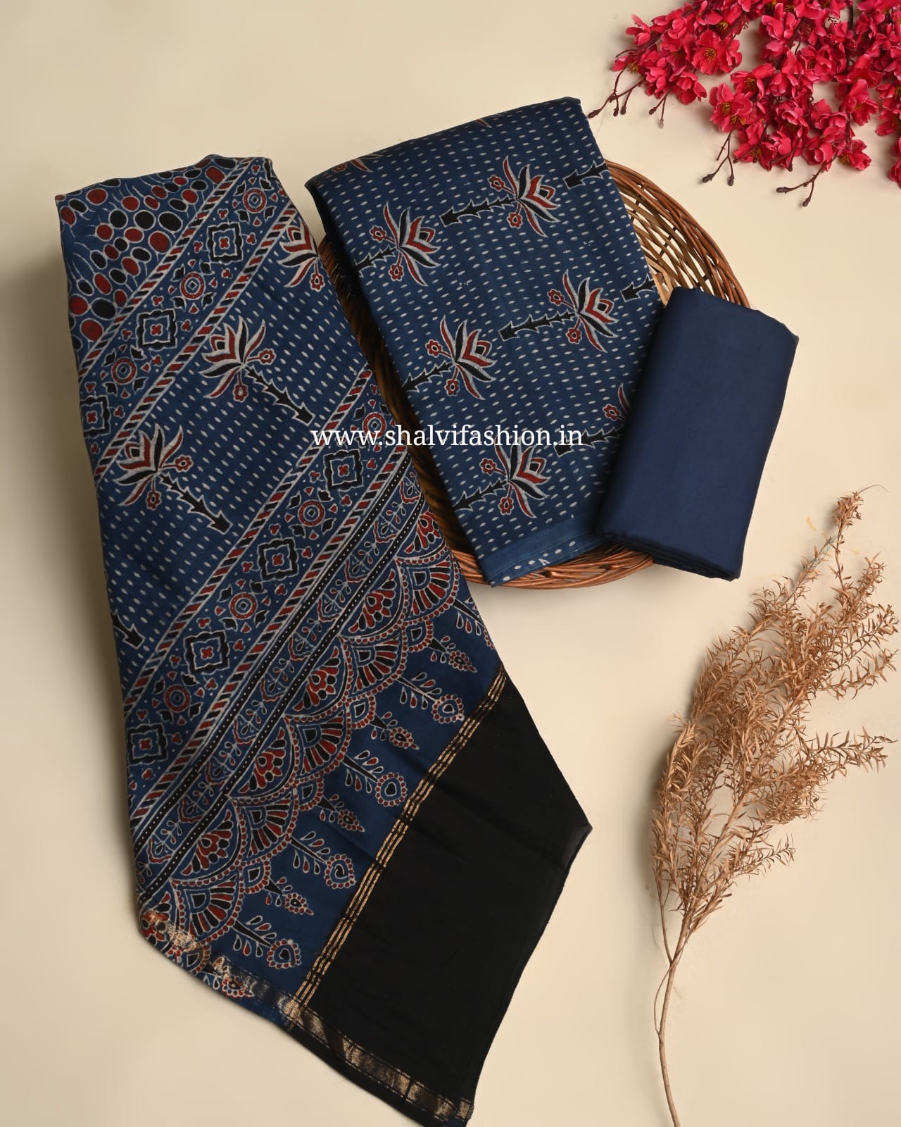 Shop ajrak printed chanderi silk suits online shopping (CHA988)