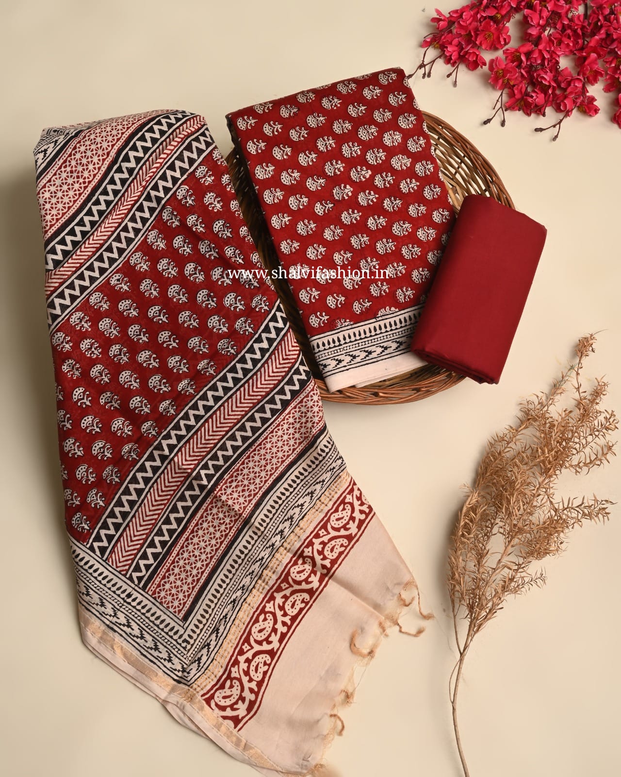 Shop block print chanderi silk suits in jaipur (CHA999)