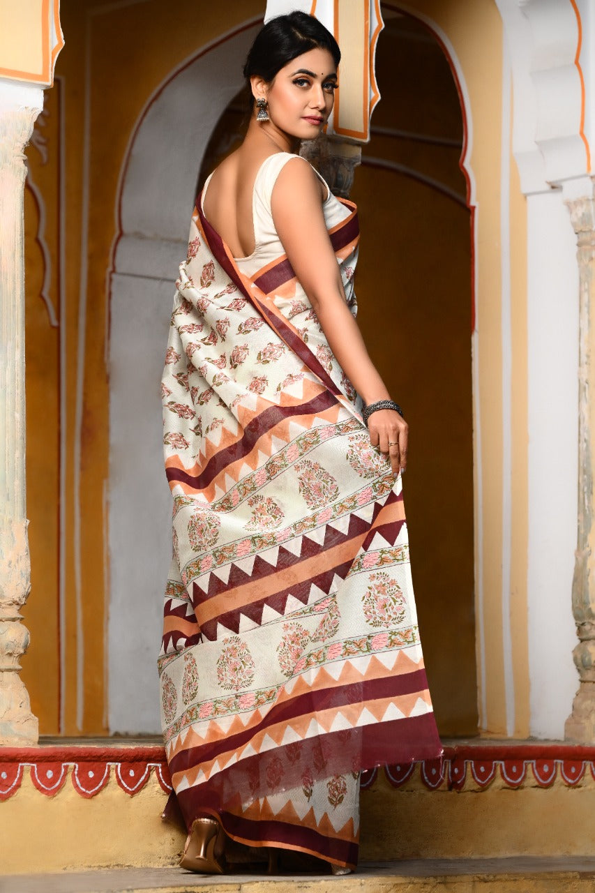 Designer Handblock Print Chanderi Saree (CHSAR04) - ShalviFashion