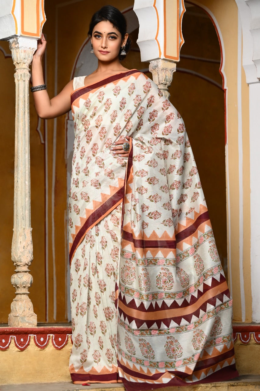 Designer Handblock Print Chanderi Saree (CHSAR04) - ShalviFashion