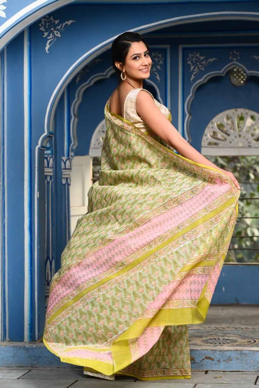 Designer Handblock Print Chanderi Saree (CHSAR05) - ShalviFashion