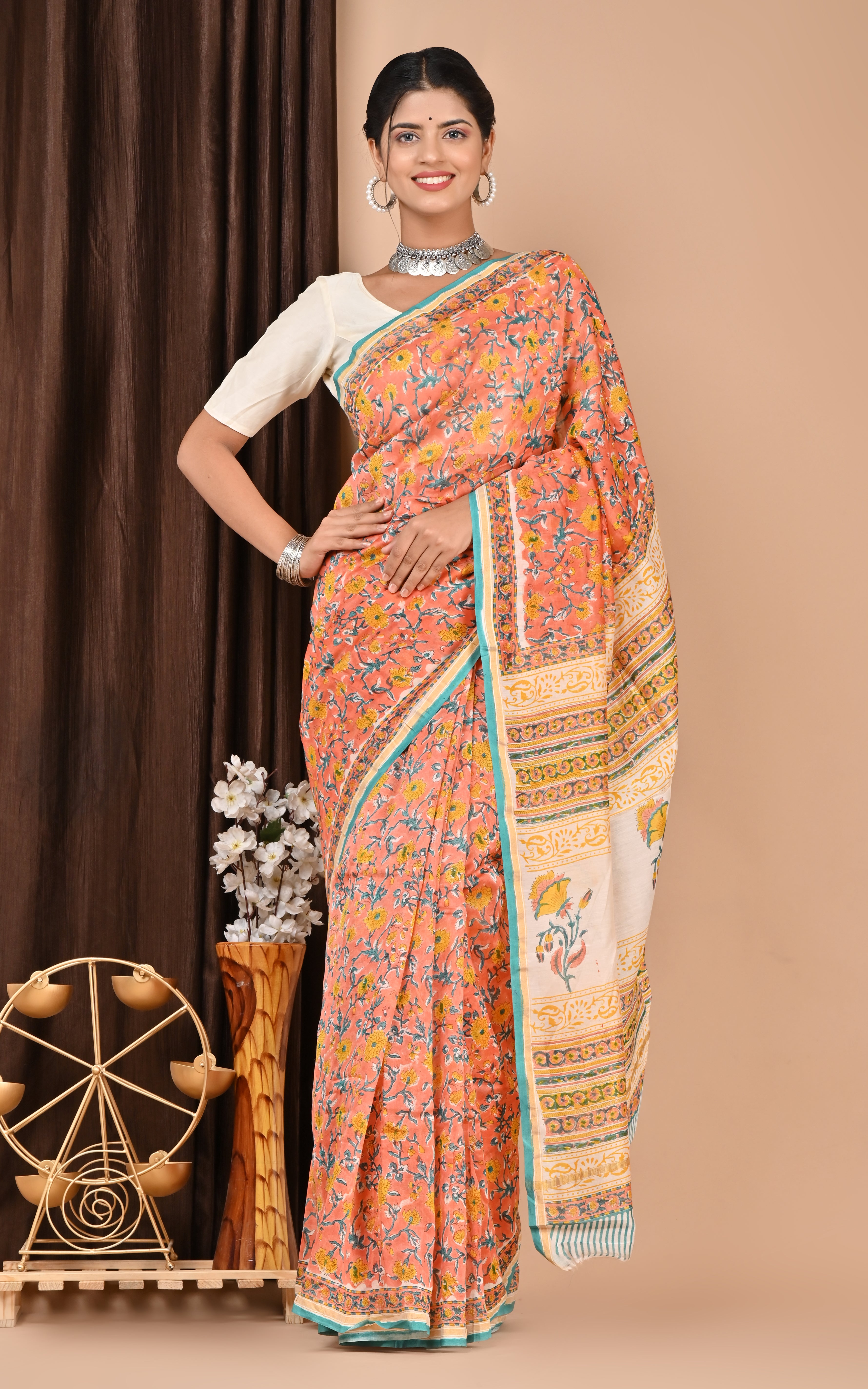 Designer Handblock Print Chanderi Saree (CHSAR11) - ShalviFashion