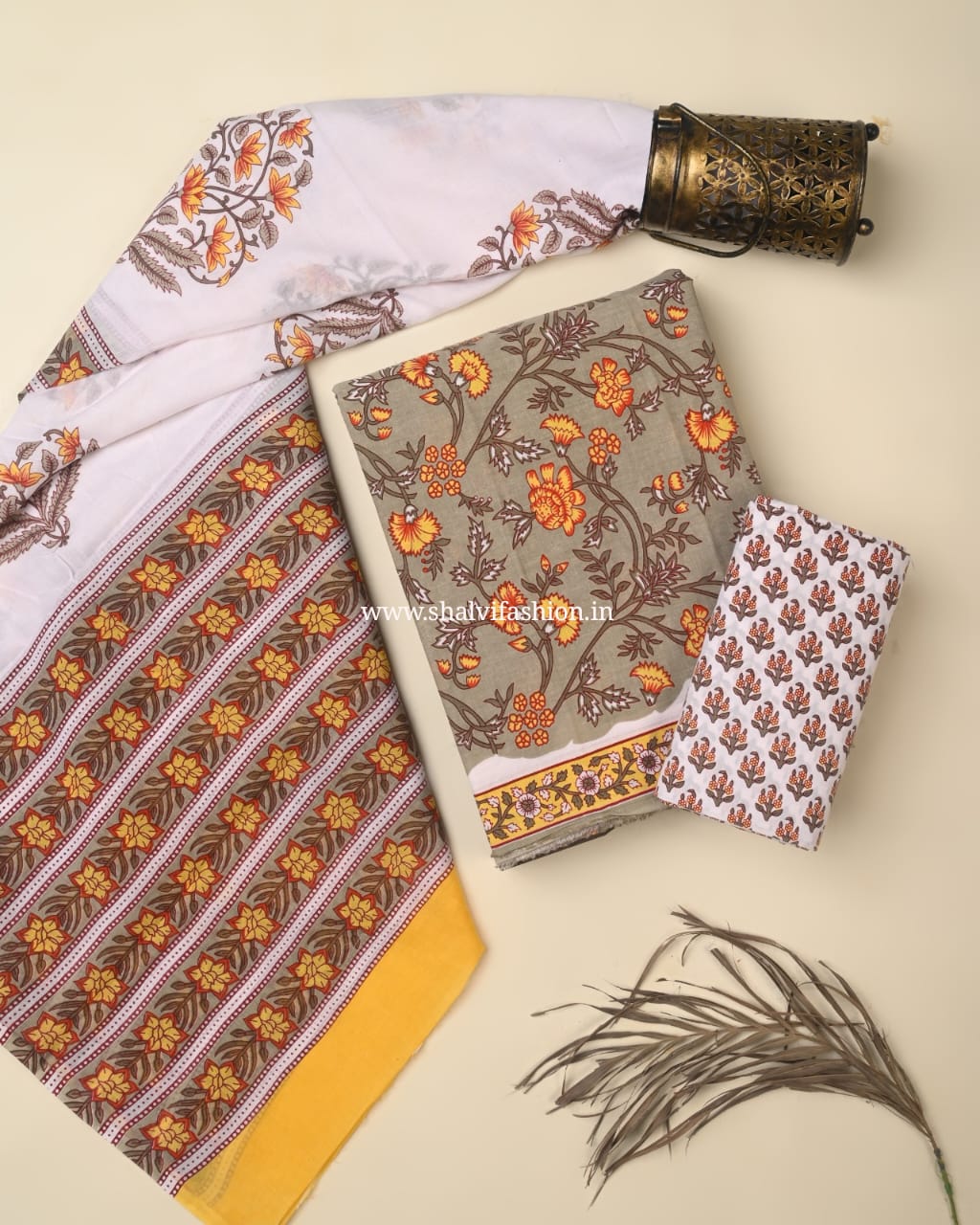 Shop jaipuri screen print cotton suits with mulmul dupatta (COT121)