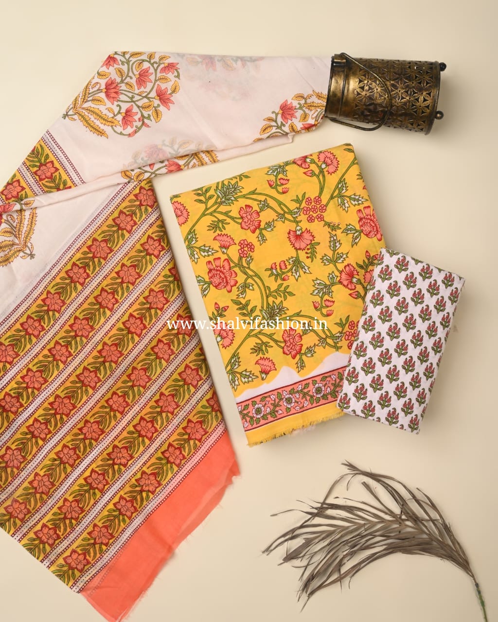 Shop unstitched screen print cotton suits online shopping (COT123)