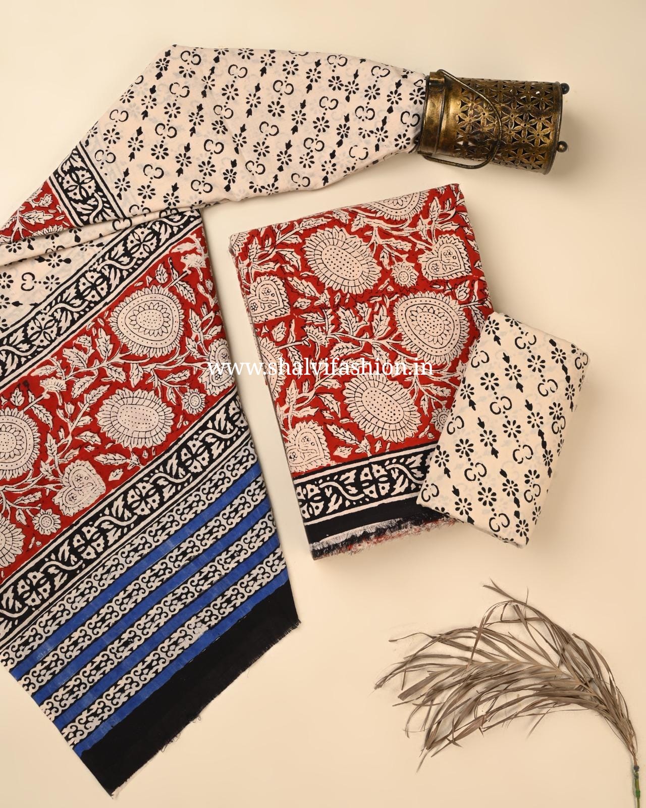 Shop jaipuri bagru print cotton suits with mulmul dupatta (COT129)
