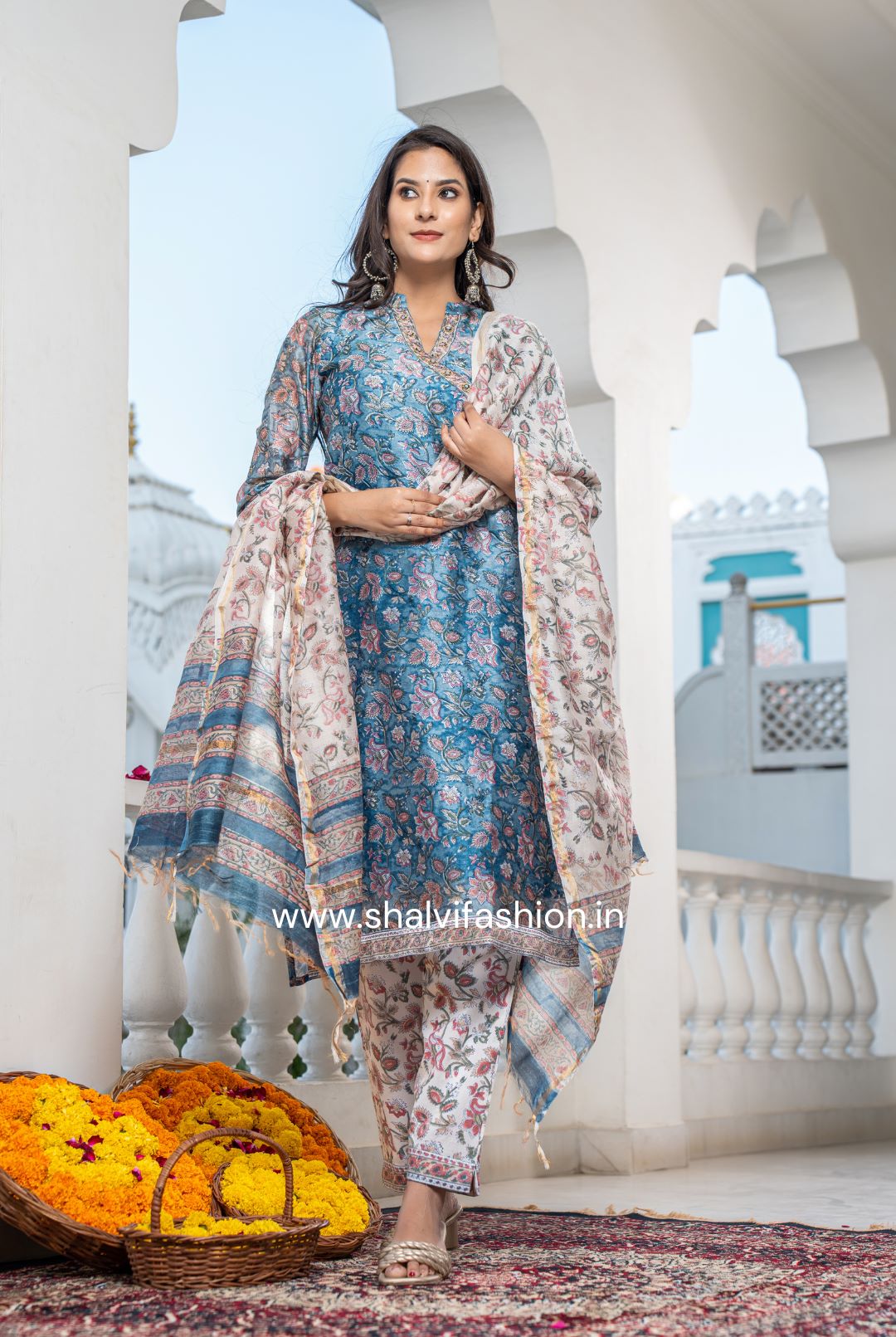 Shop hand block printed chanderi silk suits online (CSS109)