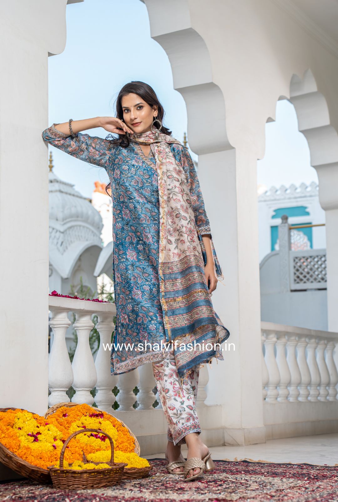 Shop hand block printed chanderi silk suits online (CSS109)
