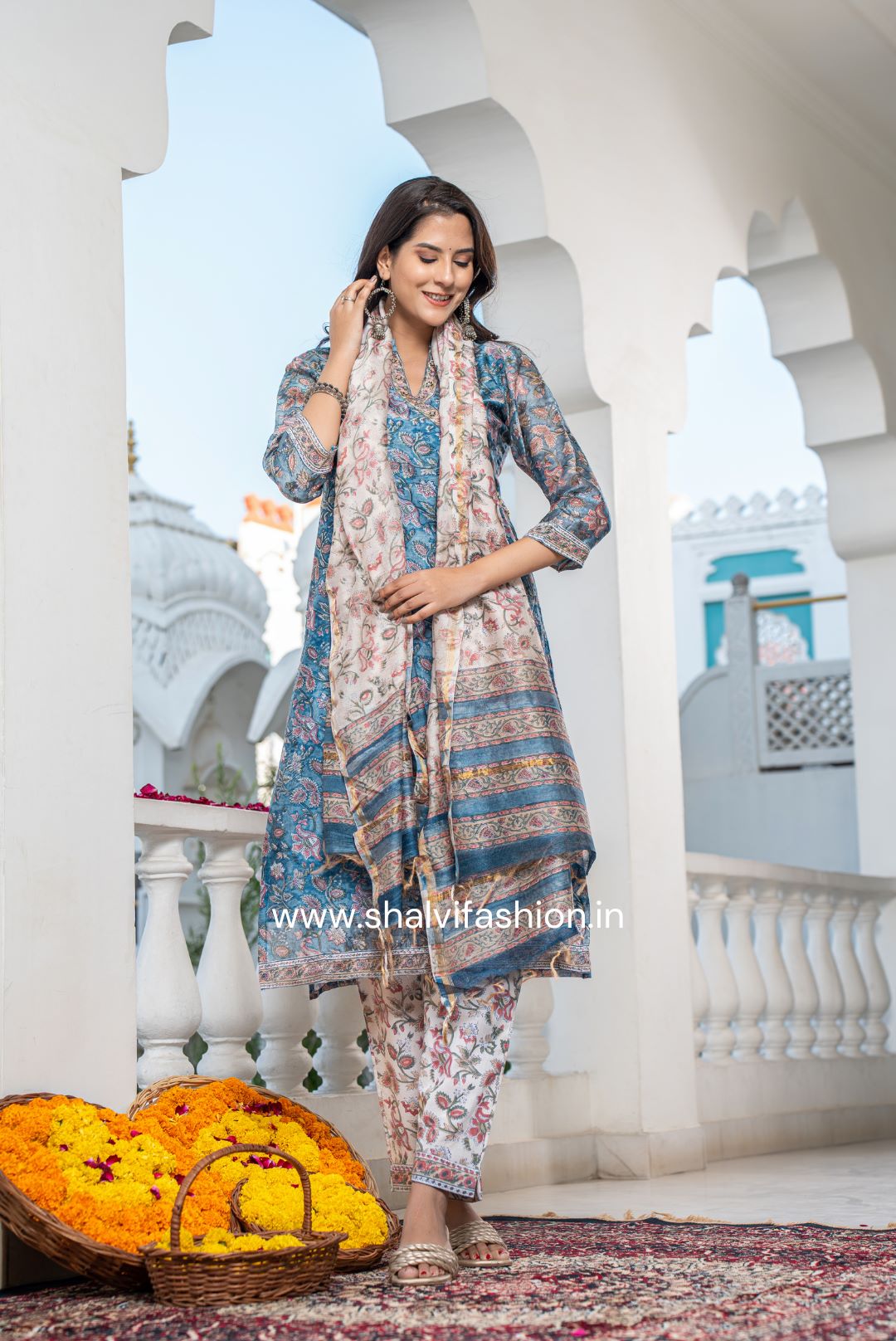 Shop hand block printed chanderi silk suits online (CSS109)