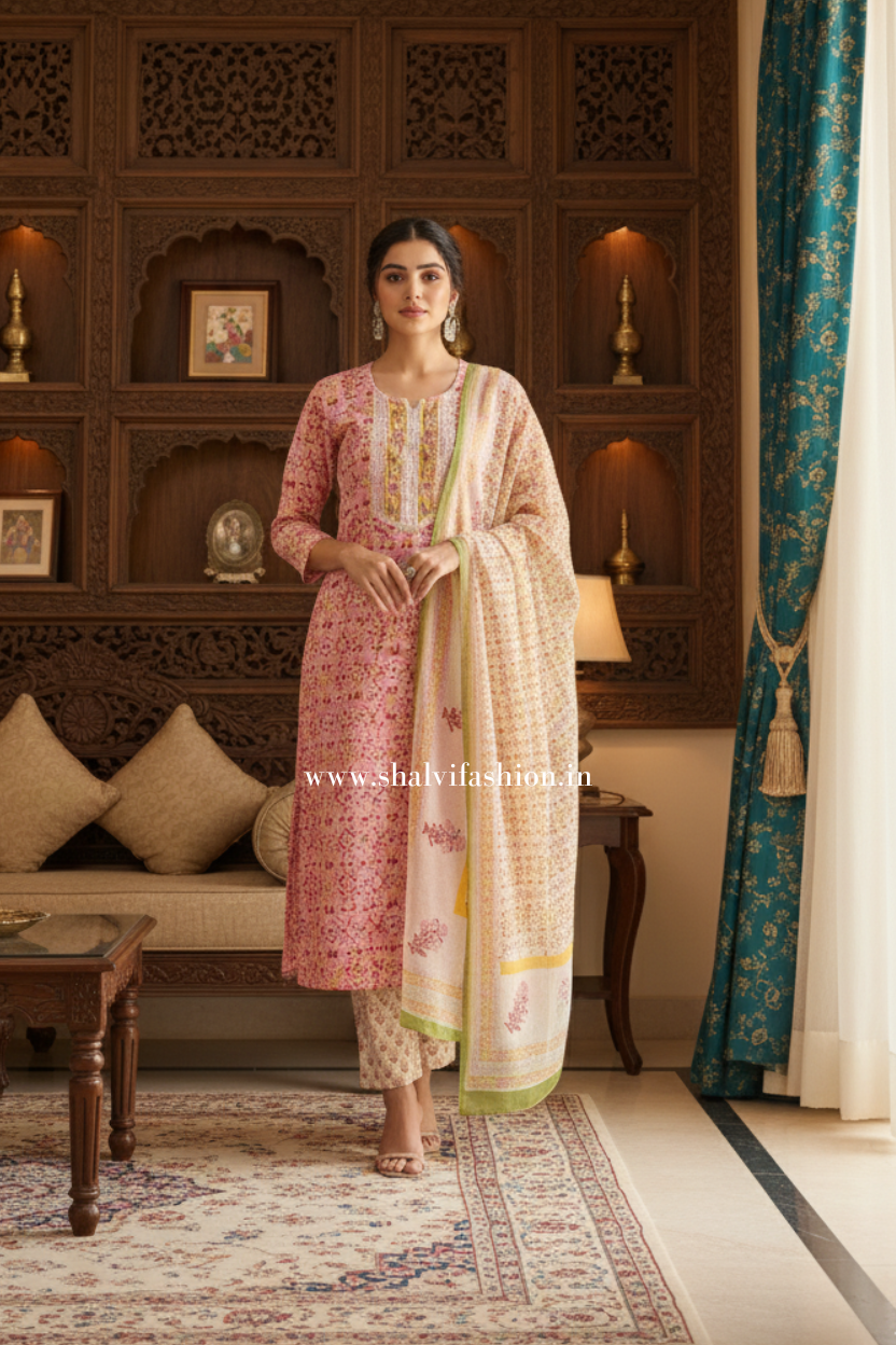 Shop hand block printed chanderi silk suits online (CSS120)