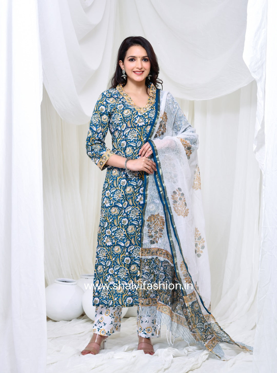 Shop jaipuri print cotton suits with kota dupatta online (CSS144KD)